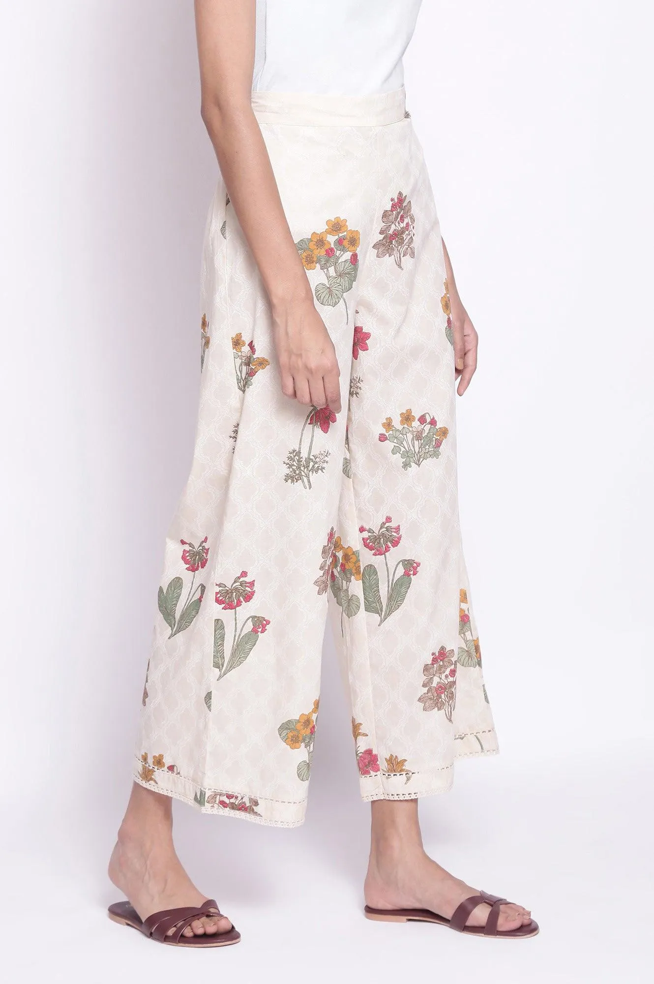 Ecru All-Over Printed Parallel Pants