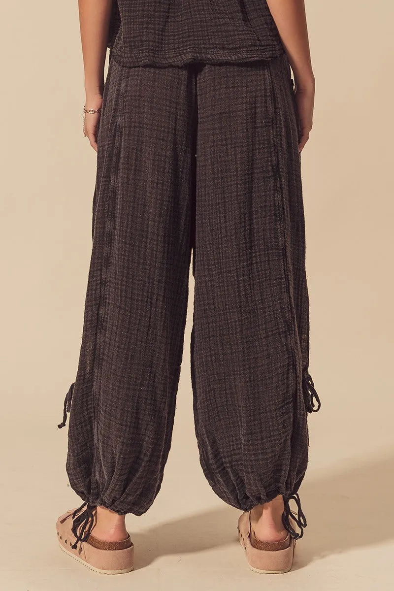 Ellie Mineral Washed Crinkle Gauze Joggers - Charcoal Black
