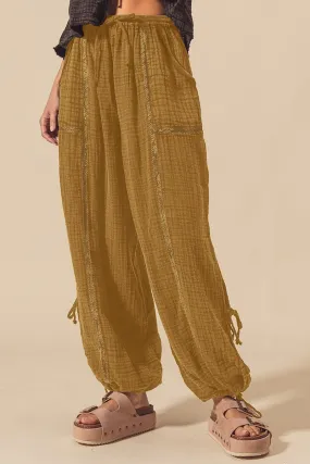 Ellie Mineral Washed Crinkle Gauze Joggers - Vintage Latte