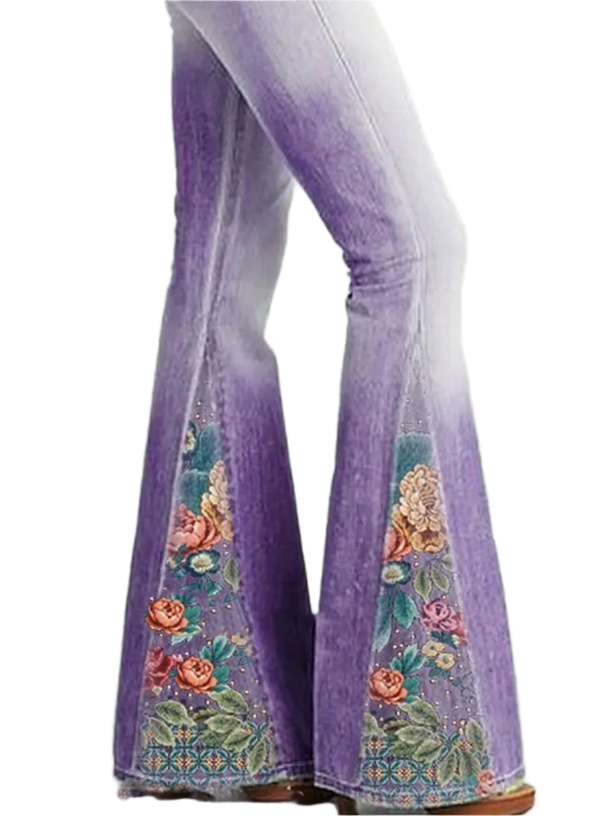 Evelyn - Flared broek met ombre bloemenprint