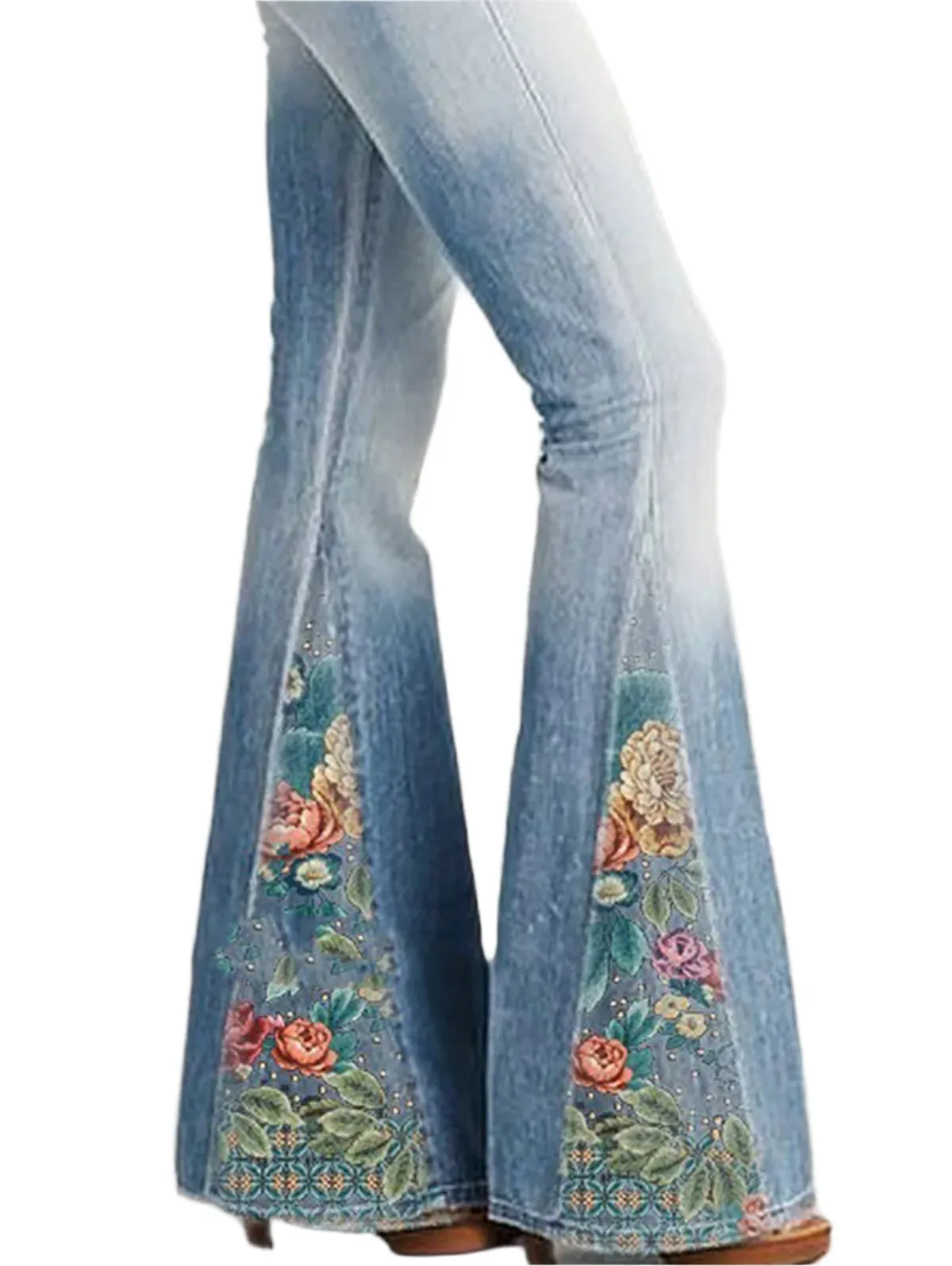 Evelyn - Flared broek met ombre bloemenprint