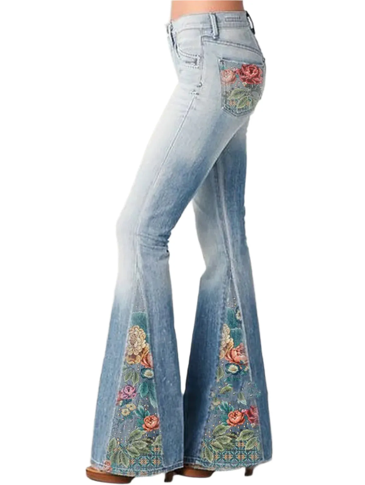 Evelyn - Flared broek met ombre bloemenprint