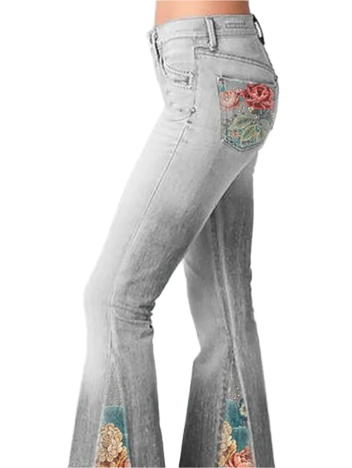 Evelyn - Flared broek met ombre bloemenprint