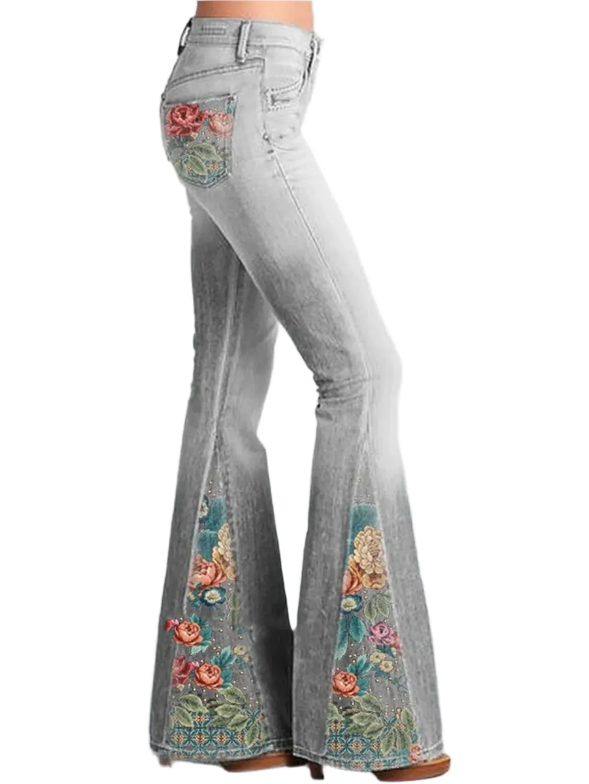 Evelyn - Flared broek met ombre bloemenprint