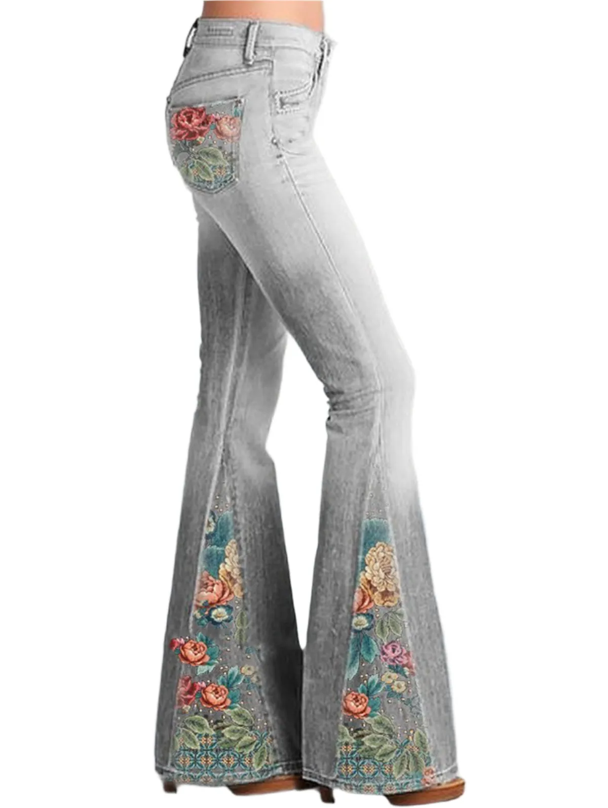 Evelyn - Flared broek met ombre bloemenprint