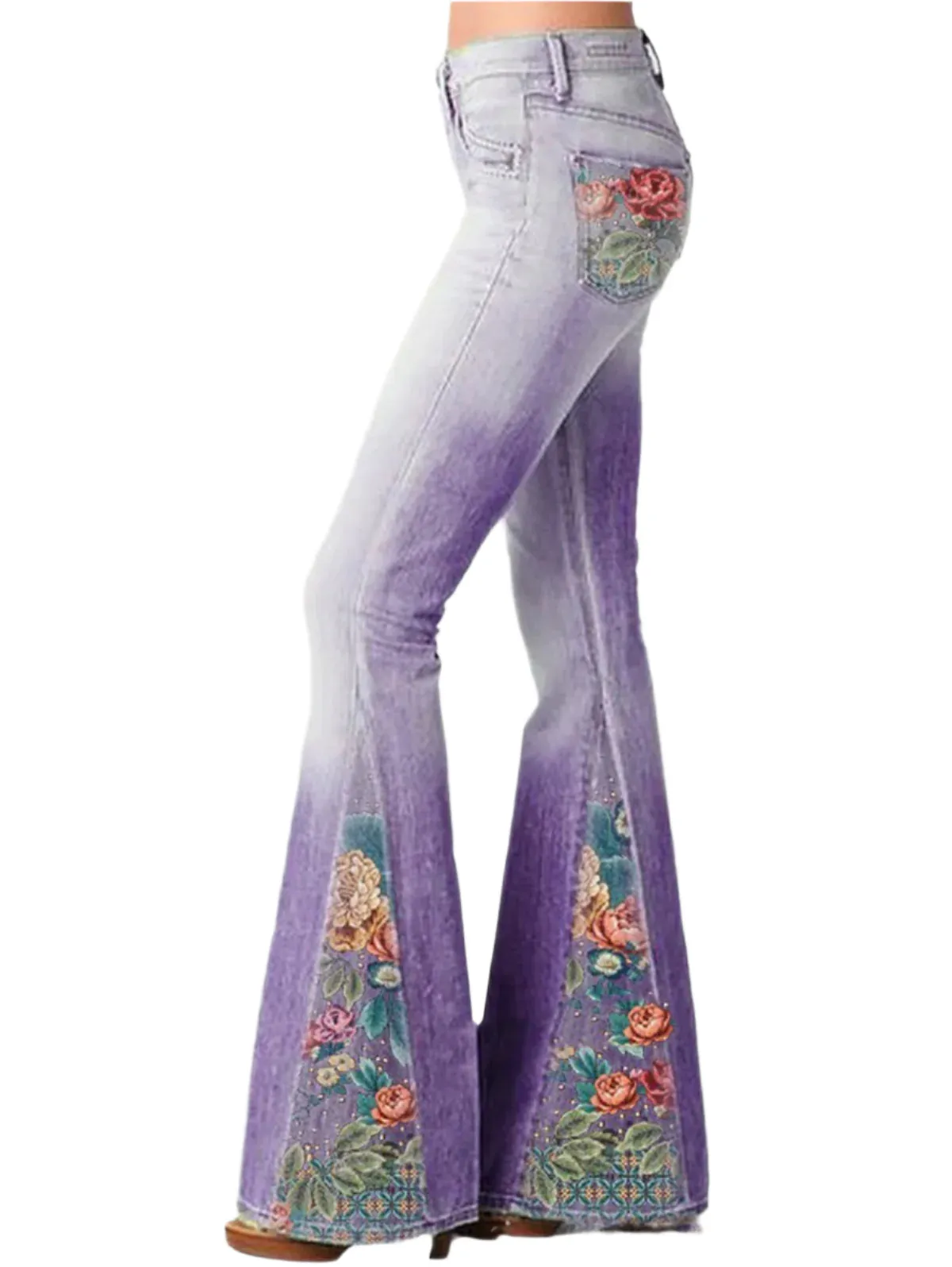 Evelyn - Flared broek met ombre bloemenprint