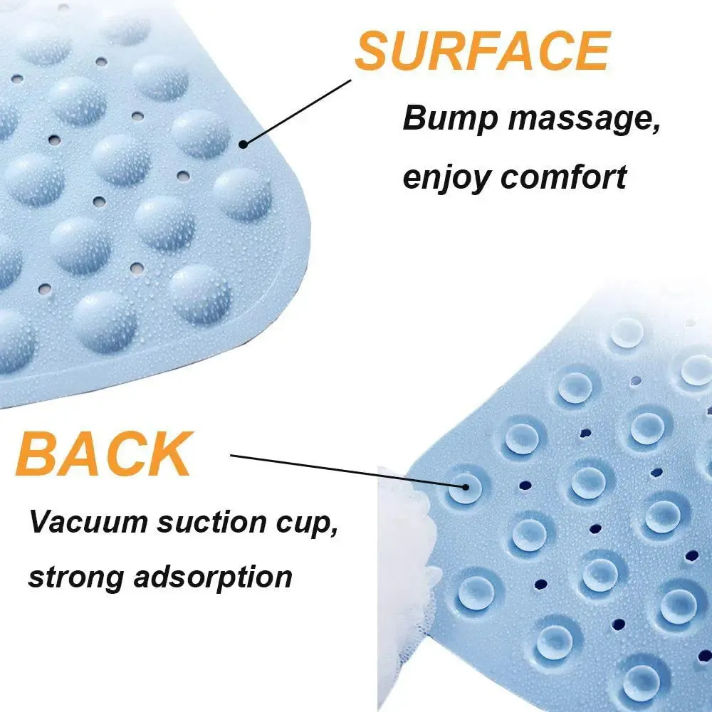 Experia Anti-Slip Bath Mat with Suction cup - 100 x 40 cm-Blue (Soft Pebble)