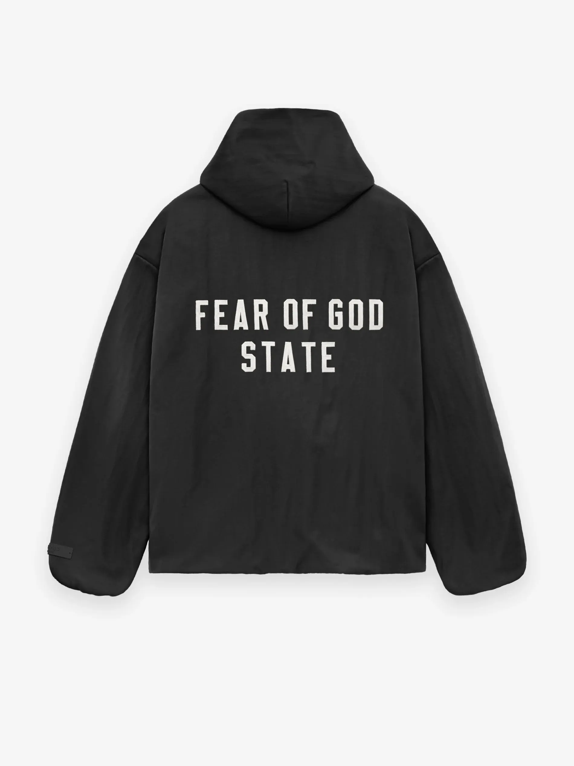 Fear of God Essentials Textured Nylon Hooded Coaches Jacket in Black