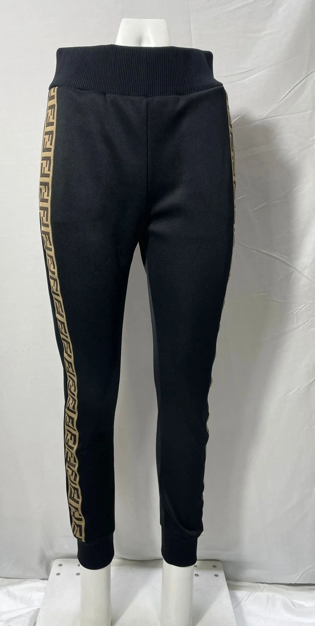 Fendi Knit Logo Band Strip Detail Joggers in Black Cotton