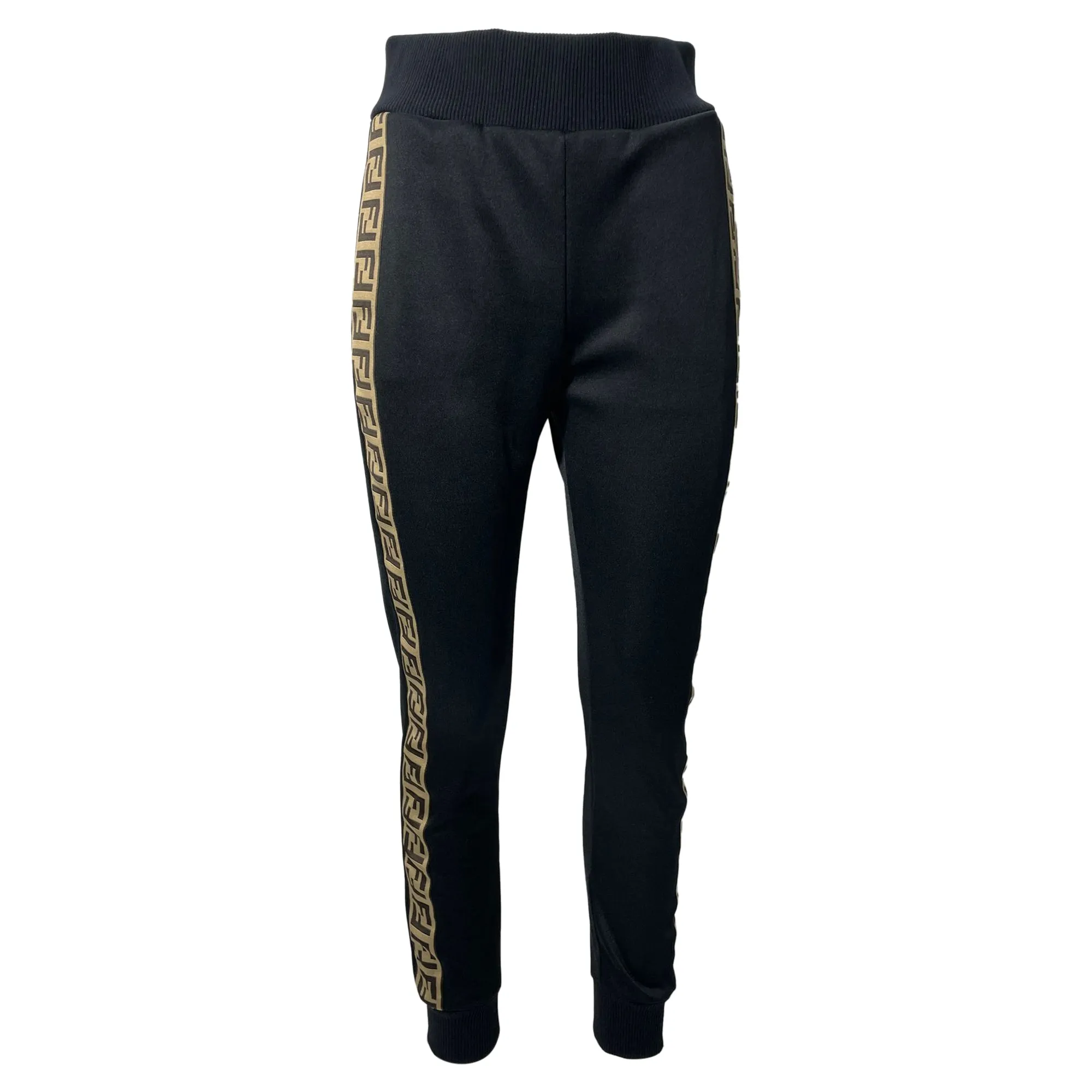 Fendi Knit Logo Band Strip Detail Joggers in Black Cotton
