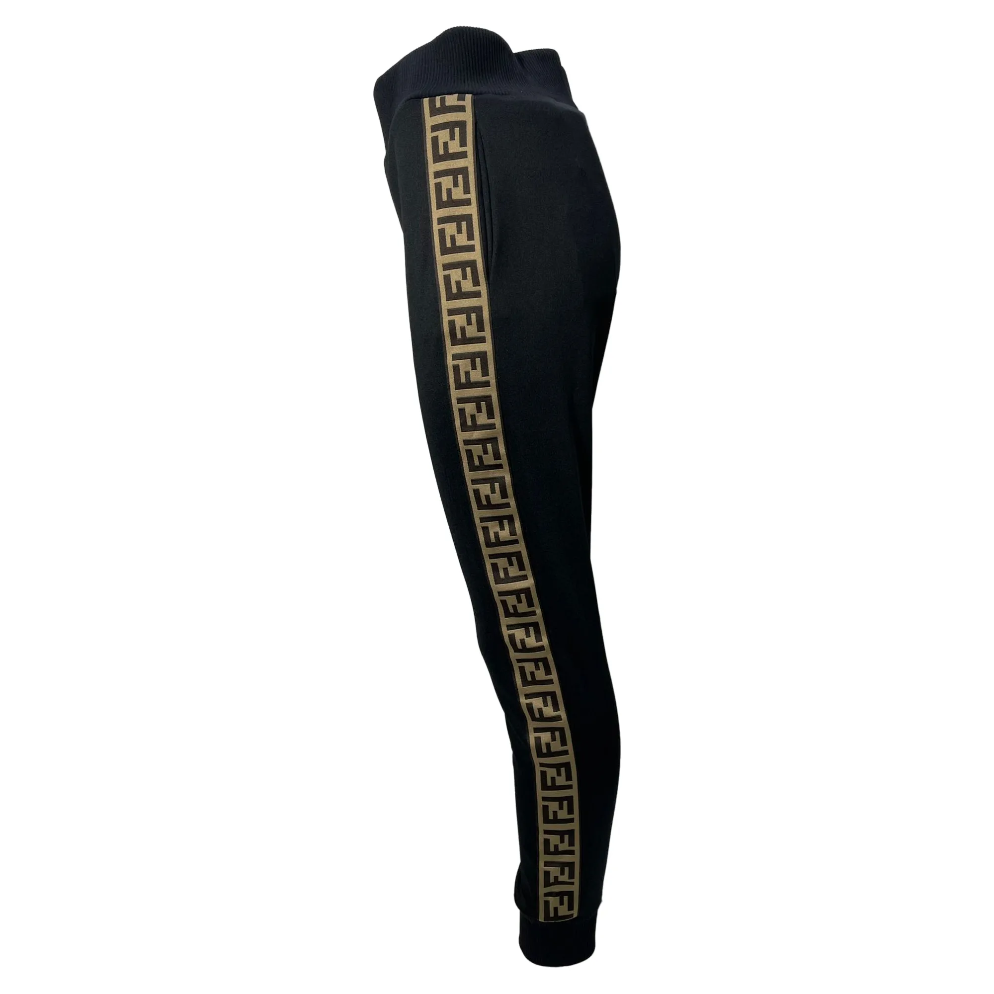 Fendi Knit Logo Band Strip Detail Joggers in Black Cotton