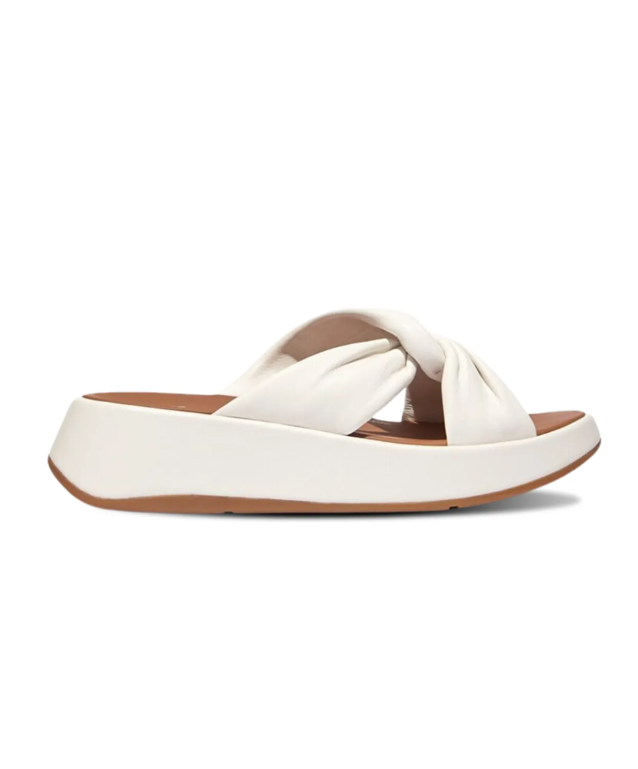 FitFlop F-Mode Leather Twist Flatform Slides White