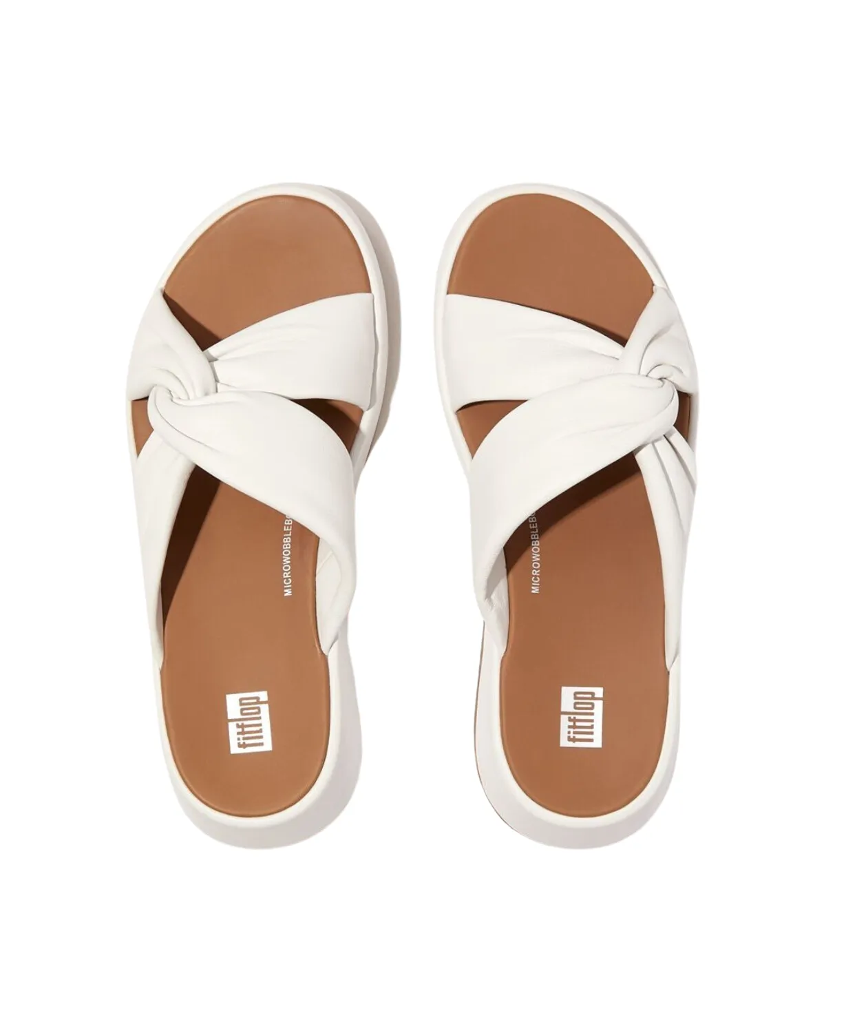 FitFlop F-Mode Leather Twist Flatform Slides White