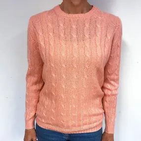 Flamingo Pink Cable Cashmere Crew Neck Jumper Medium