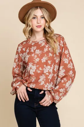Floral Rust Puff Sleeve Top
