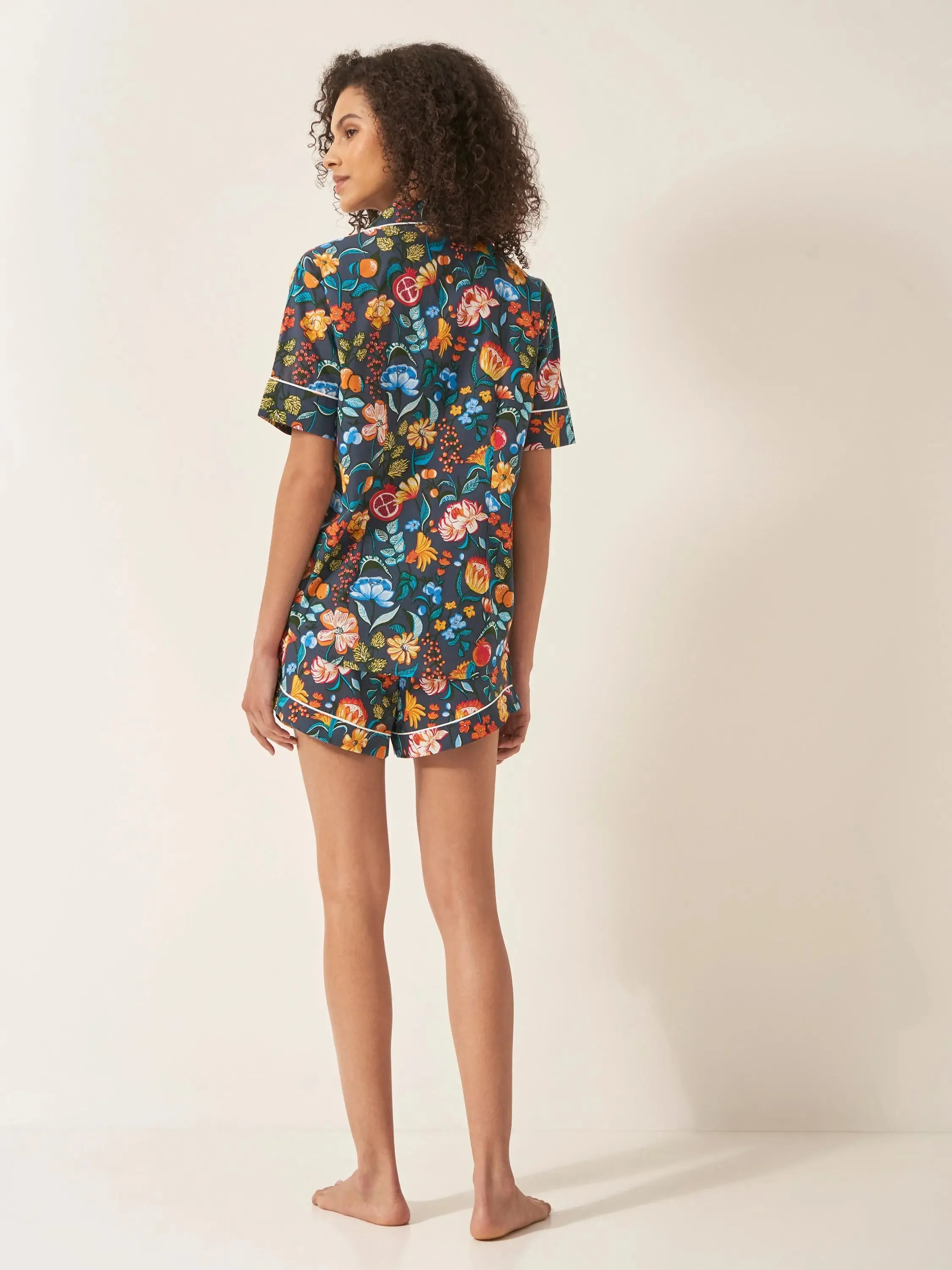 Florals on Navy Women's Short Sleeve Organic Cotton Pyjama Short Set