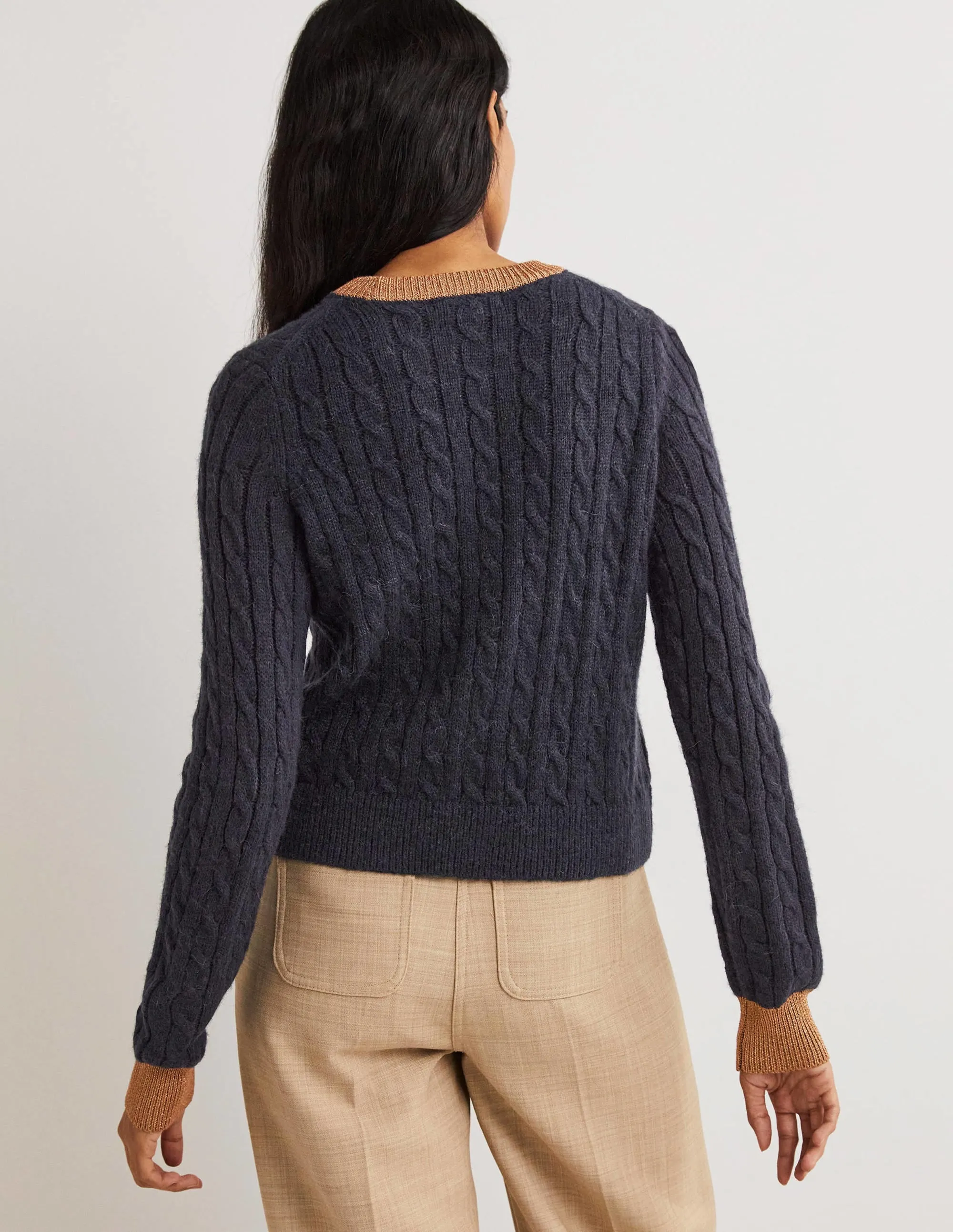 Fluffy Cable Sparkle Jumper-Navy, Gold Sparkle