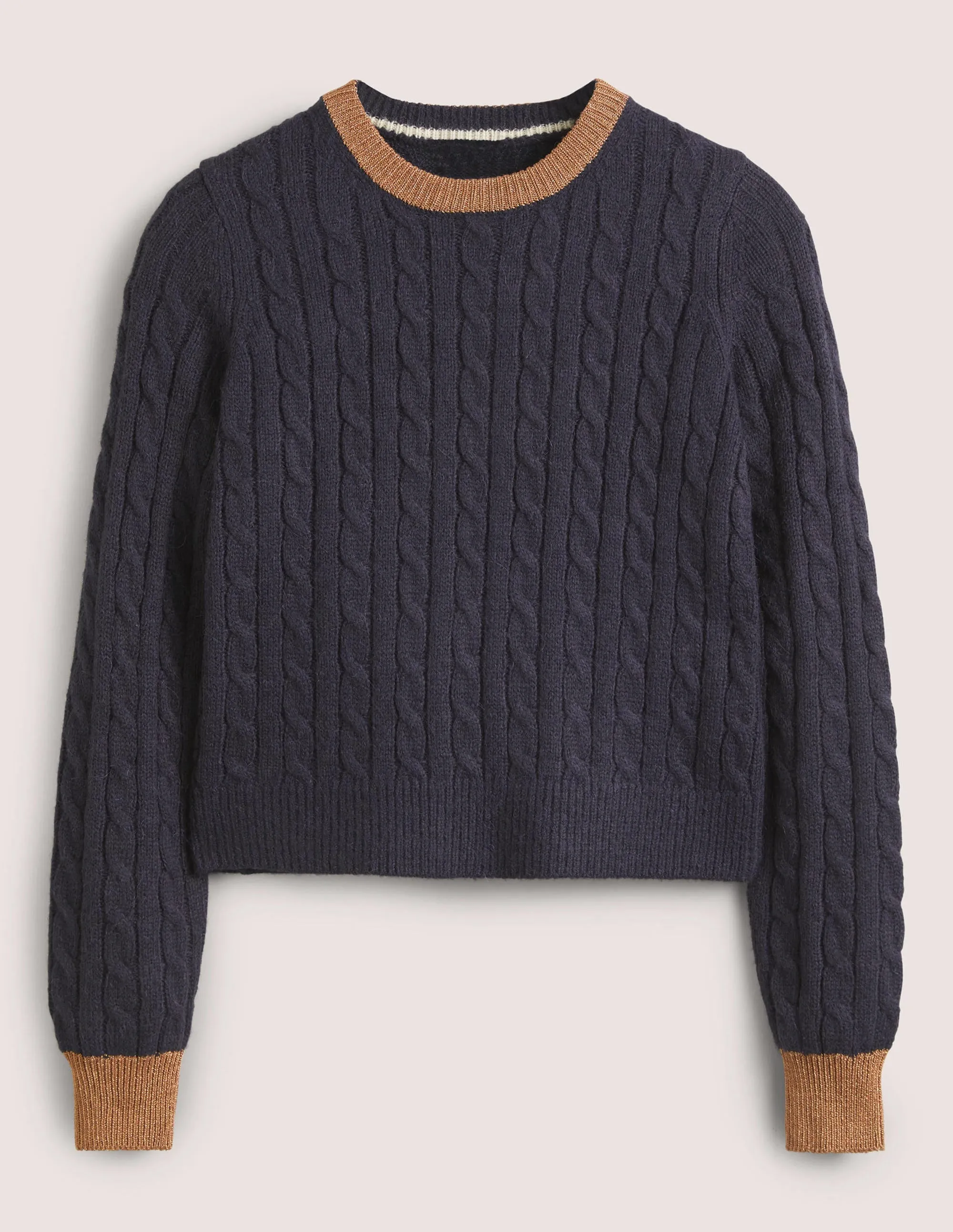 Fluffy Cable Sparkle Jumper-Navy, Gold Sparkle