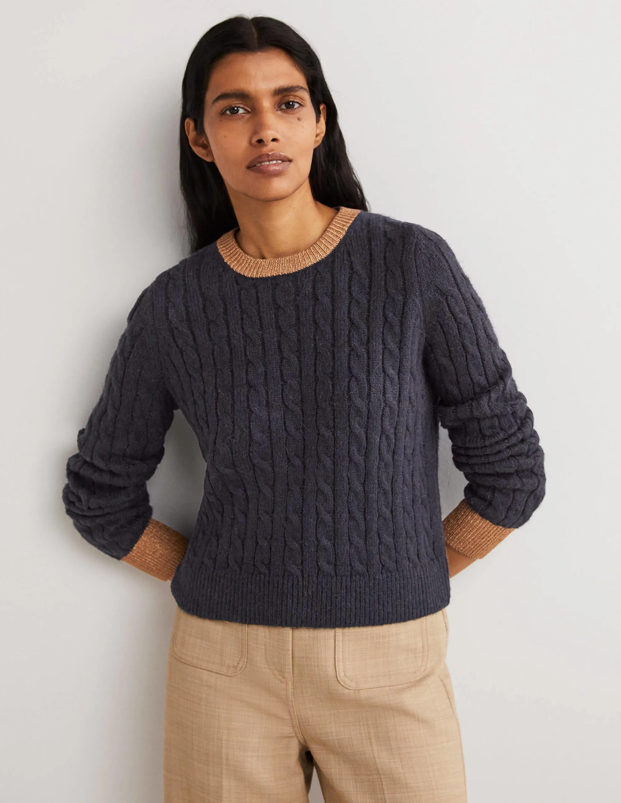Fluffy Cable Sparkle Jumper-Navy, Gold Sparkle