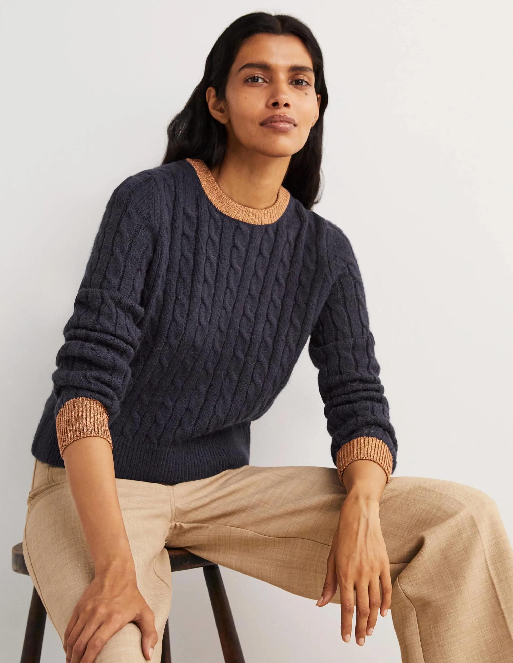 Fluffy Cable Sparkle Jumper-Navy, Gold Sparkle