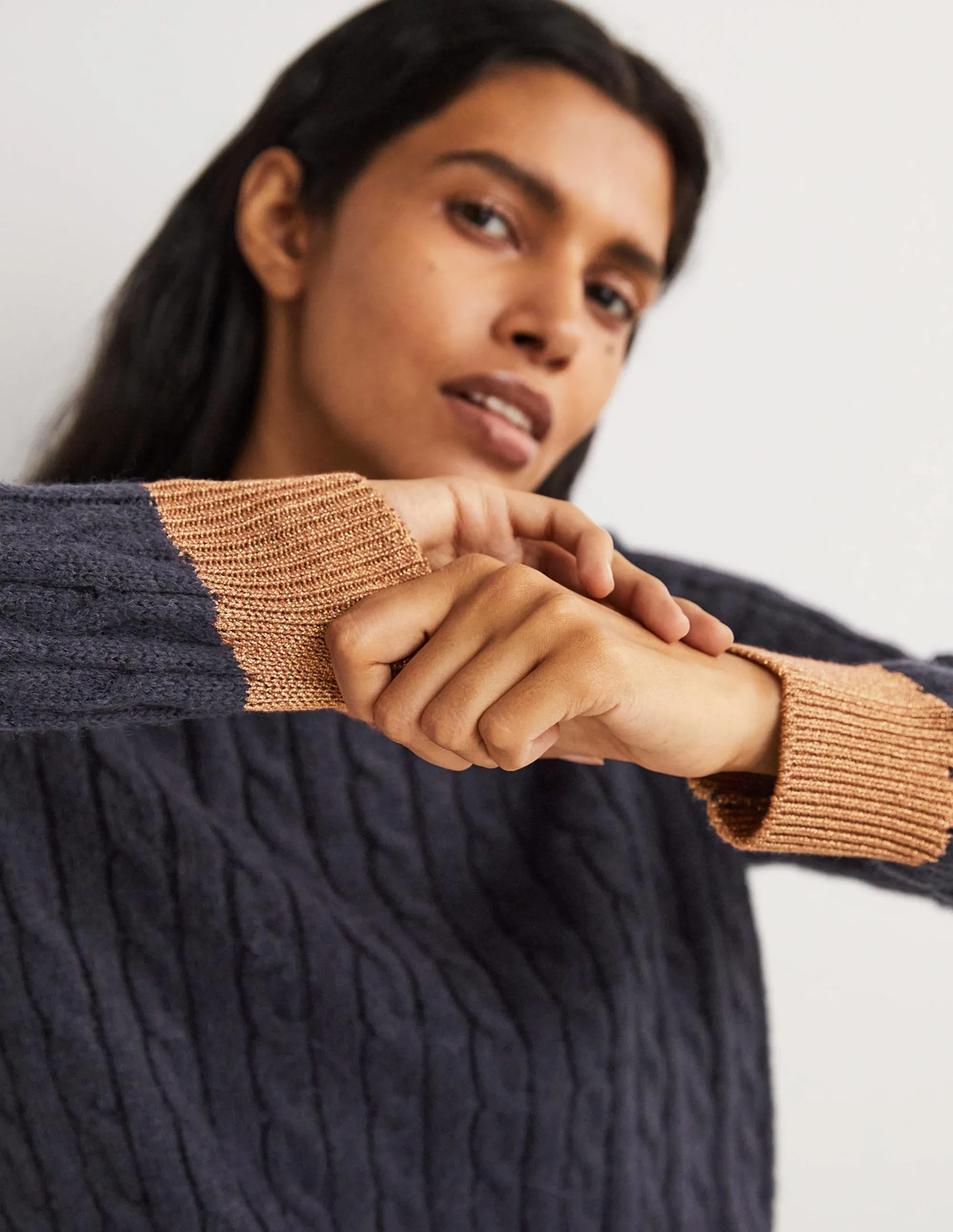 Fluffy Cable Sparkle Jumper-Navy, Gold Sparkle