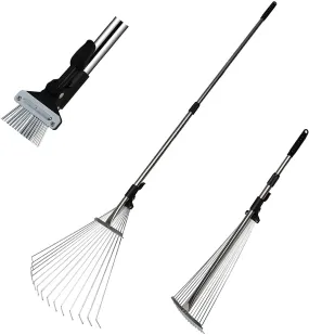 Garden Leaf Rake Adjustable Lightweight 62.6" Telescopic Metal Rake