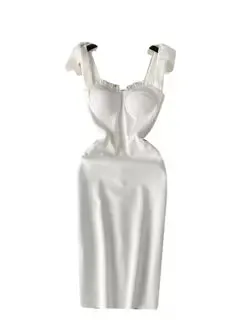 High-end Lace Neckline White Dress