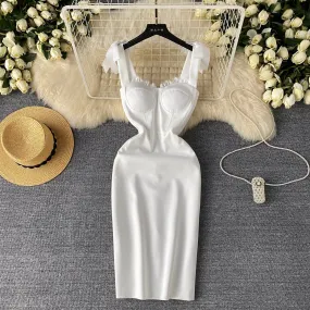 High-end Lace Neckline White Dress