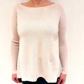 Ivory Beige Cashmere Crew Neck Jumper Large