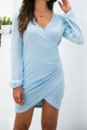JACQUARD STITCHING V NECK LONG SLEEVED DRESS