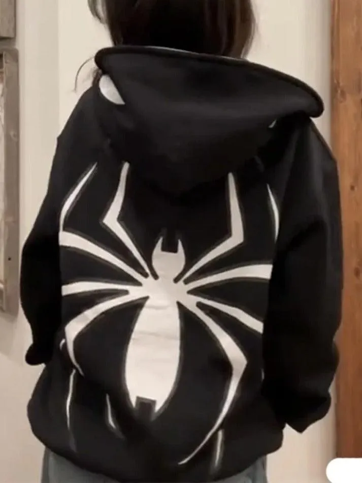 Joskaa Punk Spider Print Oversized Hoodie