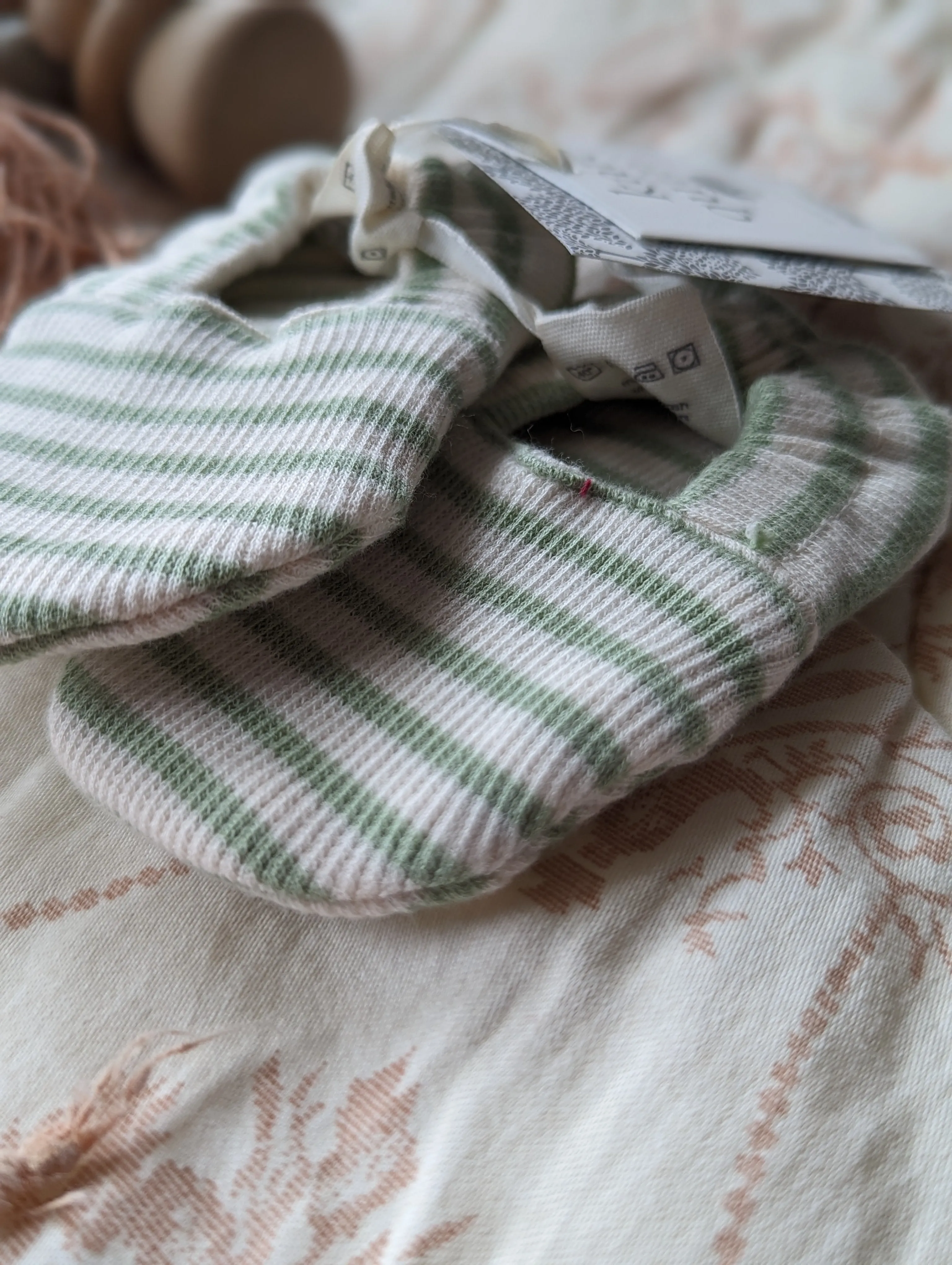 Kate Quinn Organic Cotton Booties in Green Stripe (3-6)