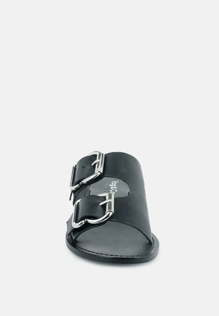 KELLY Black Flat Sandal with Buckle Straps