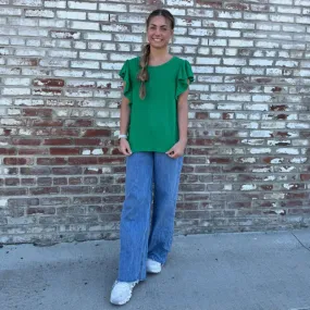 Kelly Green Cable Knit Ruffle Sleeve Top