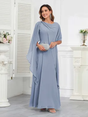 Kennedi Modest A-Line Scoop Cape Sleeves Long Chiffon Mother of the Bride & Groom Dresses