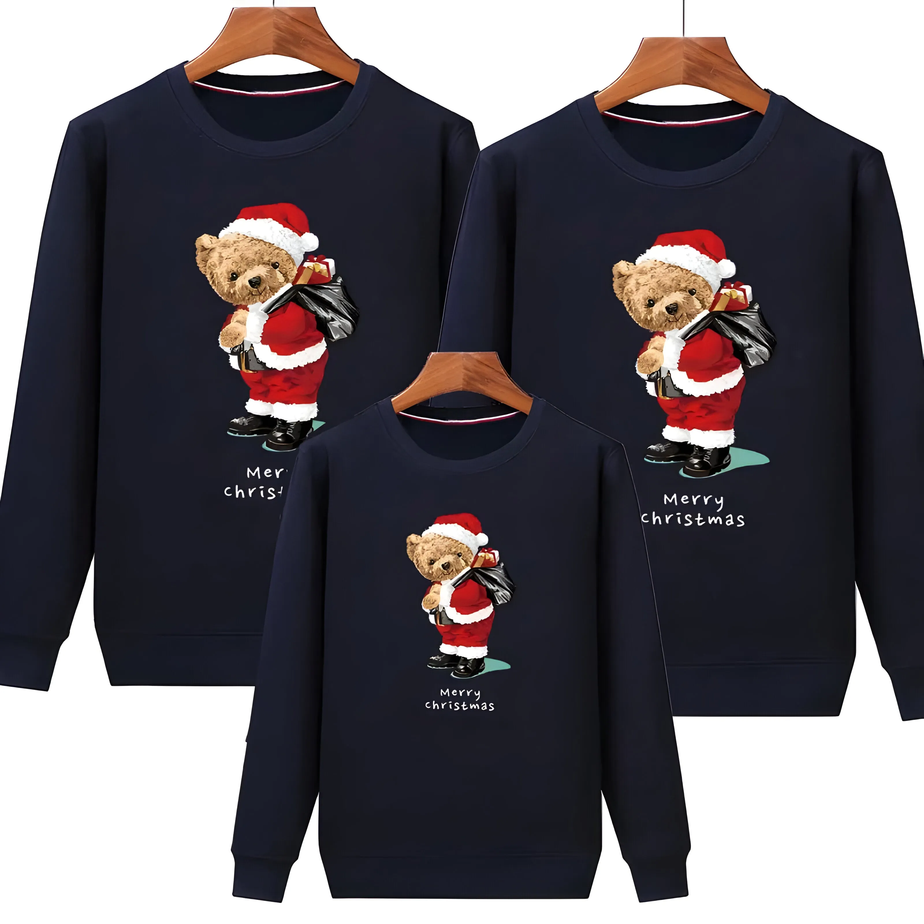 Kids Plain Christmas Bear Matching Christmas Jumper