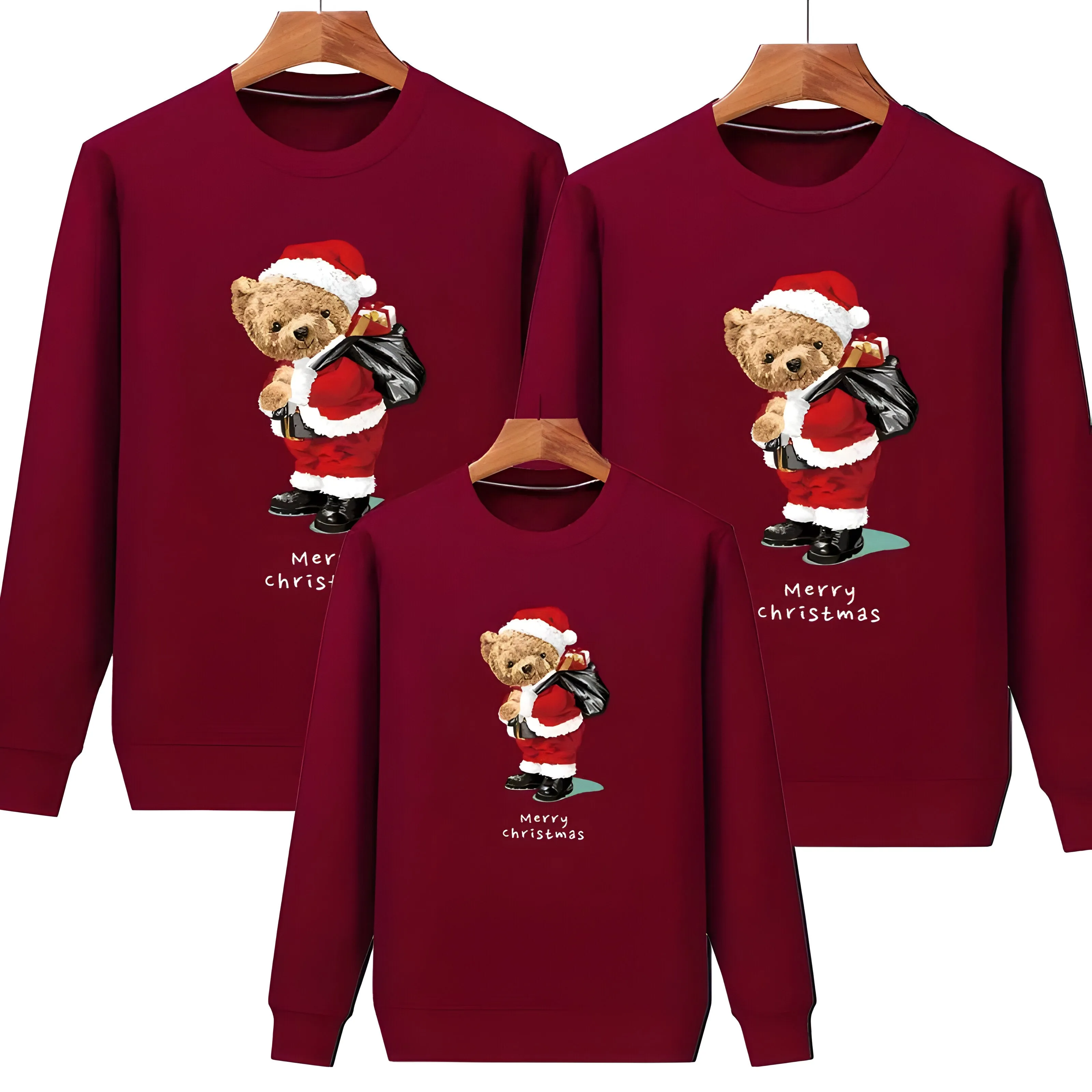 Kids Plain Christmas Bear Matching Christmas Jumper