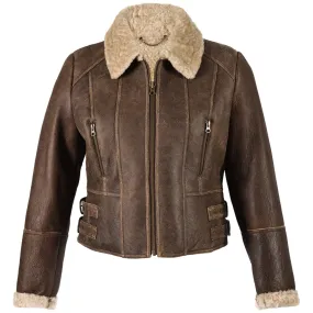Ladies Ella Short Leather Sheepskin Jacket - Chocolate