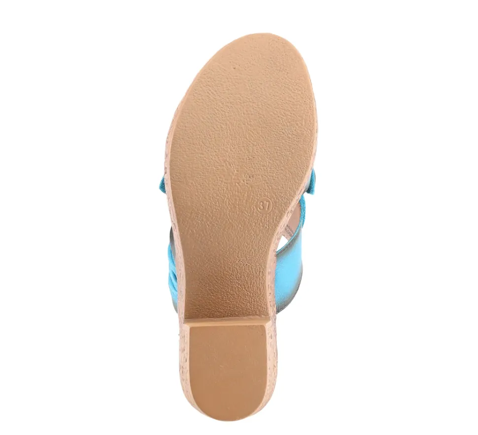 L'ARTISTE Turquoise Leather BLOOMIN-TQ Slide Sandals