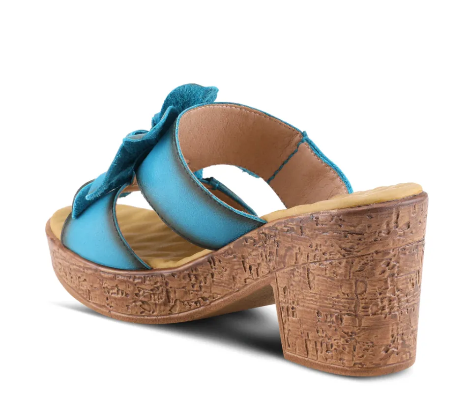 L'ARTISTE Turquoise Leather BLOOMIN-TQ Slide Sandals