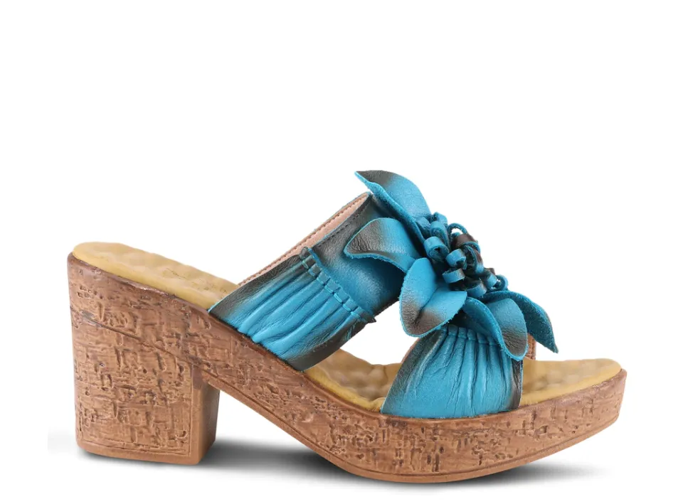 L'ARTISTE Turquoise Leather BLOOMIN-TQ Slide Sandals