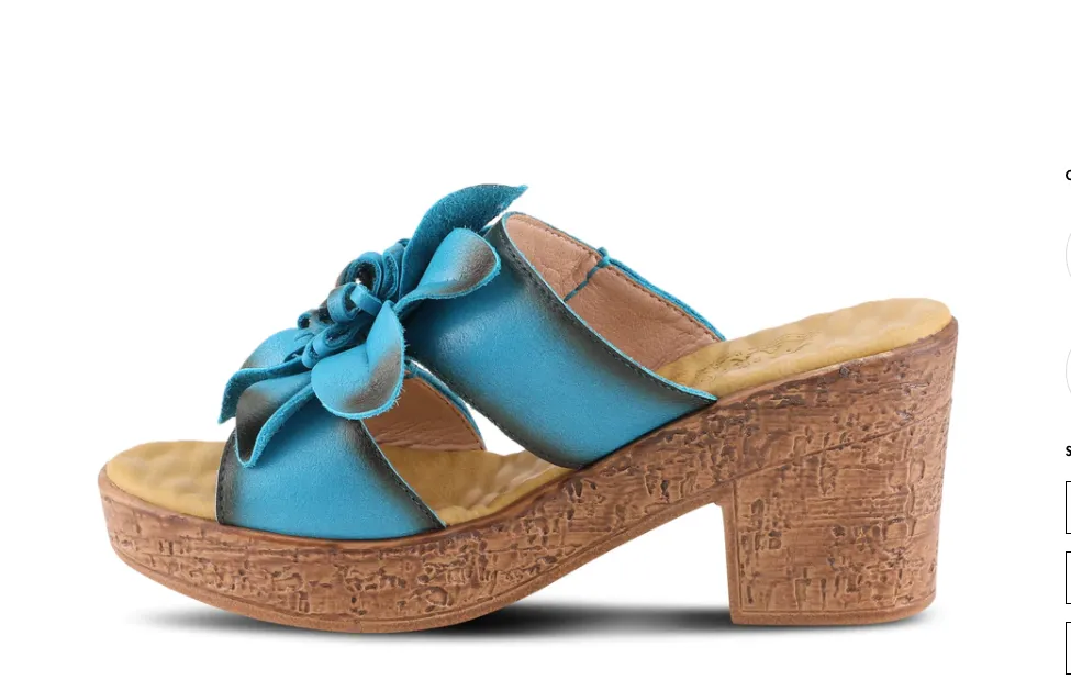 L'ARTISTE Turquoise Leather BLOOMIN-TQ Slide Sandals