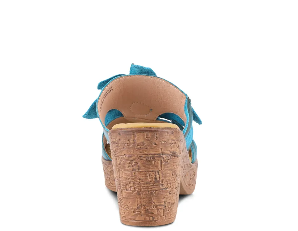 L'ARTISTE Turquoise Leather BLOOMIN-TQ Slide Sandals
