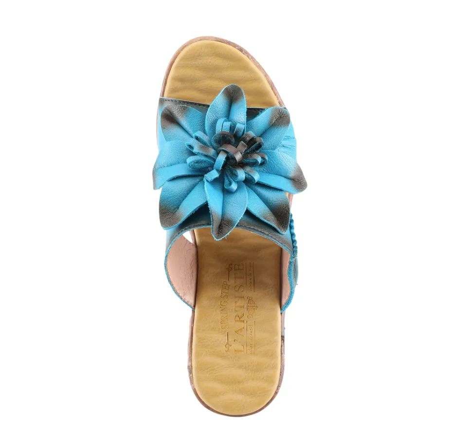 L'ARTISTE Turquoise Leather BLOOMIN-TQ Slide Sandals