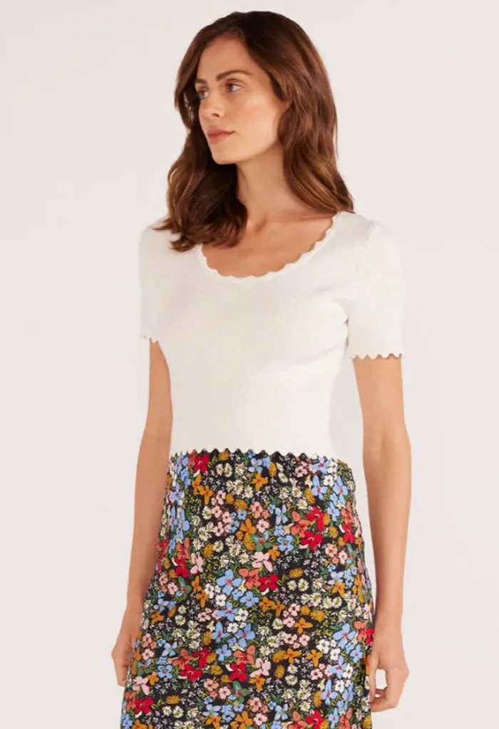 Laura Scallop Knit Tee-Ivory