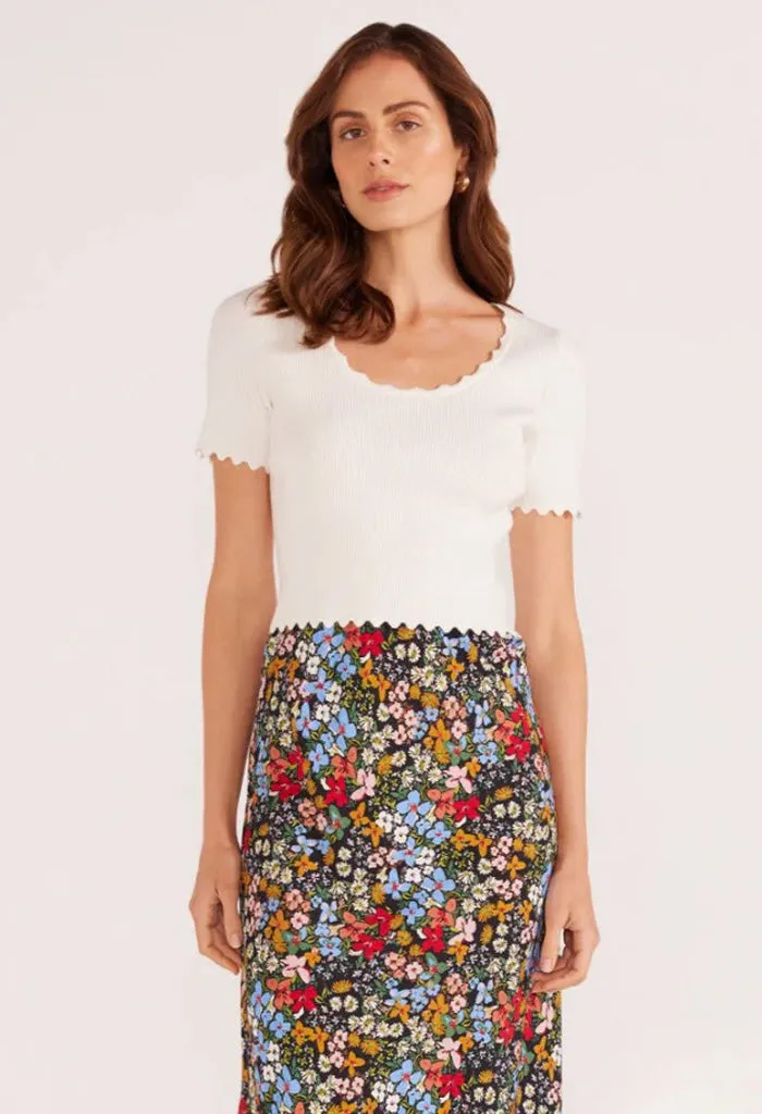 Laura Scallop Knit Tee-Ivory