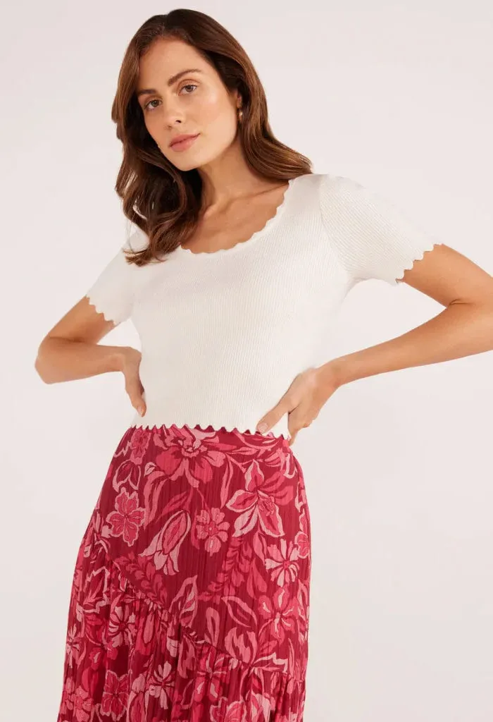 Laura Scallop Knit Tee-Ivory