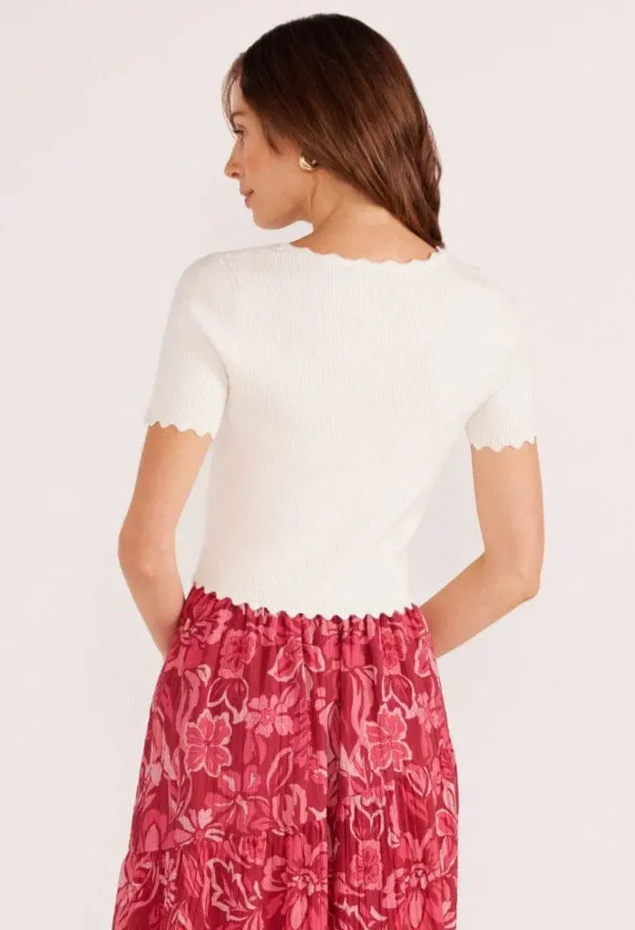 Laura Scallop Knit Tee-Ivory