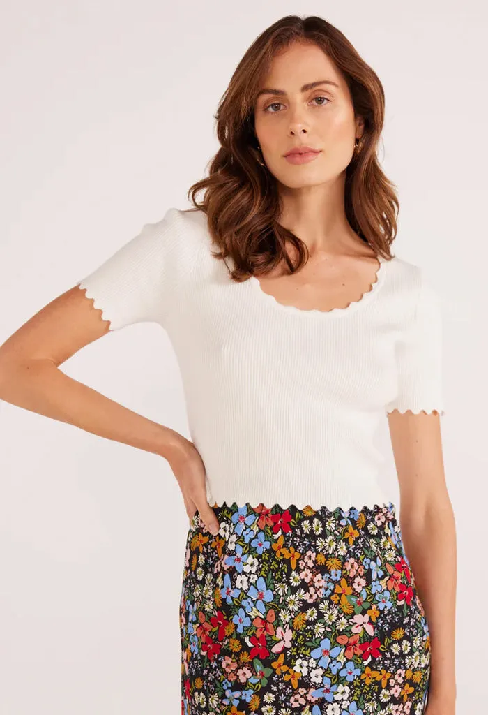 Laura Scallop Knit Tee-Ivory