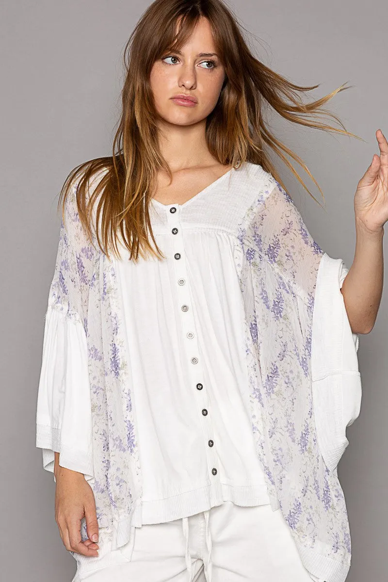 Lavender Flower Flowy Bell Sleeve Top